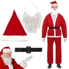Roupa de Papai Noel Veludo Tamanho Único Com Blusão, Calça, Gorro, Cinto e Barba Fantasia Completa