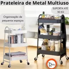 Prateleira de Metal Multiuso 3 Andares Com Rodinhas Carrinho Auxiliar Lavanderia Banheiro Escritório