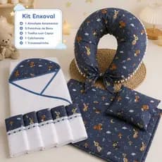 Kit Enxoval Bebê 9 Peças | Almofada Amamentação + Toalha Capuz + Paninhos + Colchonete com Travesseiro Impermeável