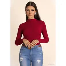 Body Feminino Canelado Manga Longa Gola Alta Blusa Tendência Blogueirinha Pronta Entrega
