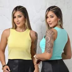 KIT 2 Regatas Feminina Básica 100% Algodão do G1 ao G4 - Blusa Confortável e Versátil Forro Duplo
