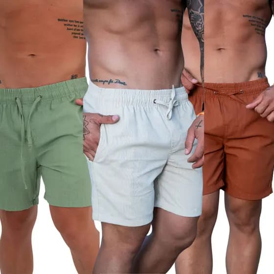 Short Linho Básico Masculino Premium Qualidade Casual Bermuda Mauricinho Calção Alfaiataria promoção