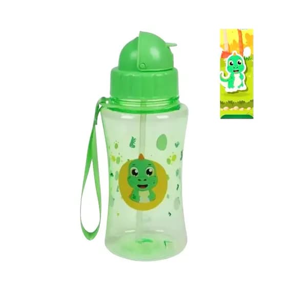 Garrafinha Infantil Squeeze Garrafa De Agua Suco Canudo Retrátil Bico De Plástico Dinossauro