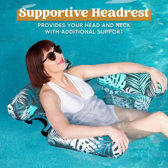 Espreguiçadeira Inflável Para Piscina Com Estampa De Folhas Tropicais Encosto De Cabeça De Apoio-Jangada De Ajustável Ad