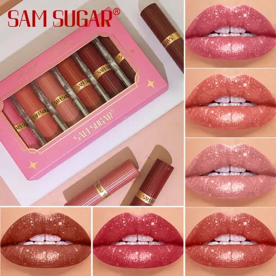 Conjunto De Batom Pérola Glitter Shimmer 6 Cores Hidratante Nude Brilho Labial Cosméticos Presente De Aniversário