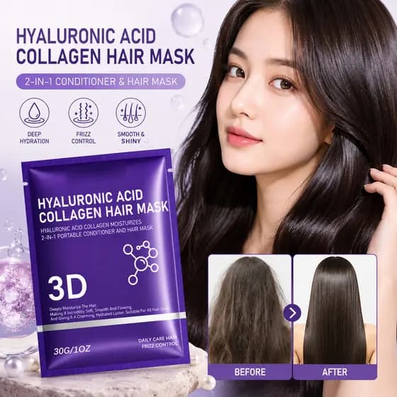 Máscara Capilar Colágeno Ácido Hialurônico 30g | Condicionador Portátil 2 Em 1 Para Hidratação Profunda E Controle De Fr