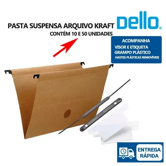 Pasta Suspensa Arquivo Kraft Dello Grampo Visor 10 e 50 Unidades