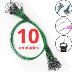 Kit Chicote Castor Cabo de Aço15, 20, 25, 30cm Girador e Snap Encastoado Leader Arame de Aço 10 Pçs