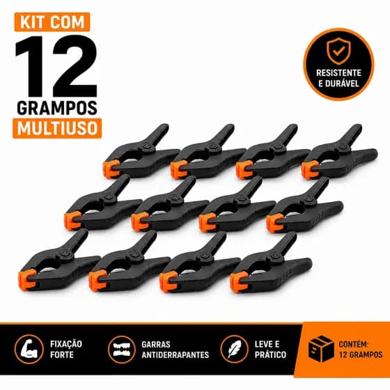 Kit 12 Grampos Sargento Multiuso 3 Pol Carpintaria Madeira MDF Peças Marcenaria Alta Pressão Nylon