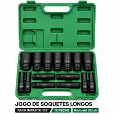 Jogo de Soquetes de De Impacto Longo 1/2 Polegadas com 15 Peças do 8 ao 32mm
