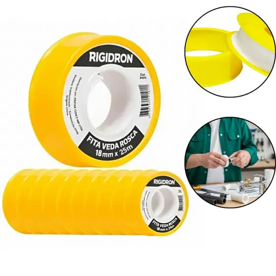Kit 10 Rolos Fita Veda Rosca 18mm x 25m Para Chuveiro torneira Cano Hidráulica Teflon