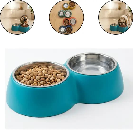 Comedouro e Bebedouro inox Duplo Para Bicho de Estimação Cachorro ou Gatos Tigela Porte Pequeno