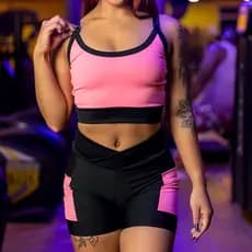 CONJUNTO ACADEMIA BICOLOR TOP E SHORT COM BOLSO EM SUPLEX