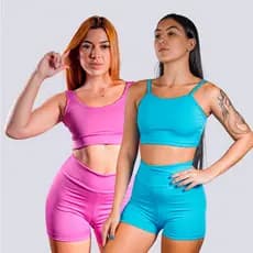 KIT 2 CONJUNTOS FITNESS ACADEMIA FEMININO TOP E SHORT CINTURA ALTA EM SUPLEX PREMIUM