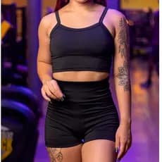 CONJUNTO ACADEMIA FEMININO TOP ALCINHA E SHORT CINTURA ALTA EM SUPLEX
