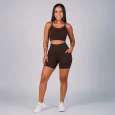 Conjunto Aura Fitness Feminino Top Alcinha Cruzado nas Costas + Short com Bolso Lateral Academia