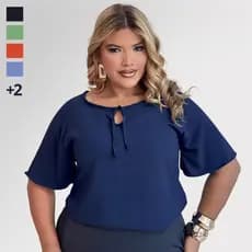 Blusa Feminina Plus Size Manga Flare Soltinha Elegante Decote Gota Confortável Tecido Leve