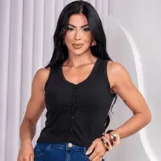 Blusa Cropped Feminino Canelado Decote V Com Botões Blusinha Casual Moderna Confortável
