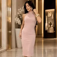 Vestido Midi Canelado Gola Alta e Manga Cavada Conforto e Estilo em Diversas Cores
