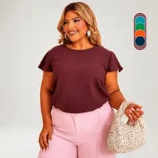 Blusa Feminina Plus Size Cora Manga Curta Camiseta Lisa Elegante Trabalho Passeio