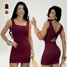 Vestido Feminino Decote Quadrado Curto Alça Reforçada Detalhe Nas Costas Premium