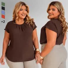 Blusa Feminina Plus Size Manga Curta Elegante Soltinha Básica Confortável Tecido Premium