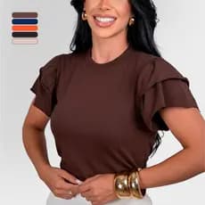 Blusa Felipa Feminina Manga Babado T Shirt Lisa Camiseta Elegante Casual 100% Algodão