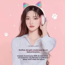 Fone Bluetooth Sem Fio Orelha de Gato Fofo LED