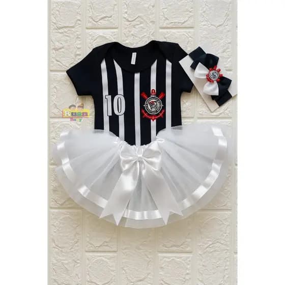 Body Saia & Laço Mesversário Bebê Fantasia Times de Futebol Escolha o Time