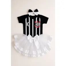 Body Corinthians Mesversário Menina com Tule de Luxo e Laço Kit Torcedor