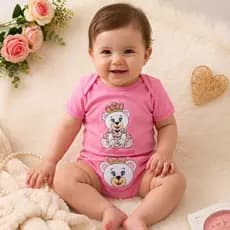 Roupa de Bebê Conjuntinho Short Tapa Fralda e Body Algodão Bordado Várias Cores