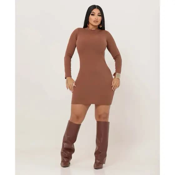 Vestido Curto Femenino  Básico  gola alta moda femenina