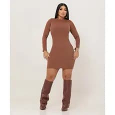 Vestido Curto Femenino  Básico  gola alta moda femenina