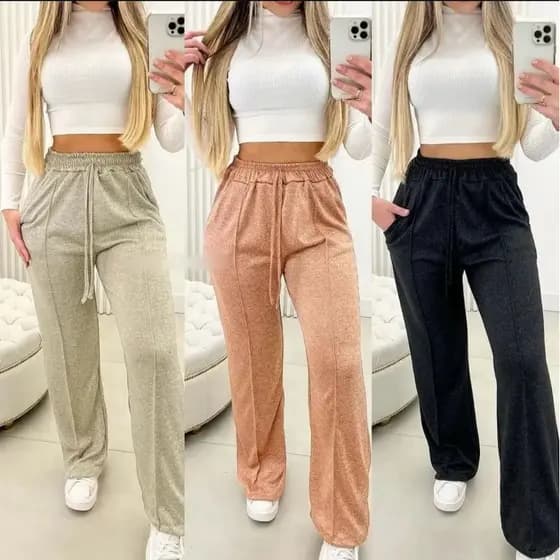 Calça Pantalona Lamcinha Moda Femenina Casual