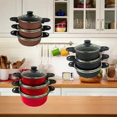 Kit 3 Peças Panelas Caçarolas 16, 18 e 20 cm Antiaderente 5 Camadas de Teflon com Tampa de Vidro