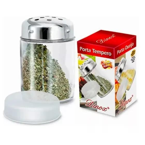 Porta Queijo e Tempero de Vidro com Tampa Inox e Sobretampa Plástica - Praticidade e Elegância