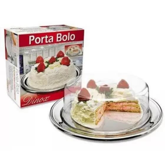 Porta Bolo Boleira Dinox em Aço Inox com Tampa Acrílica - Disponível em Tamanhos Grande e Médio