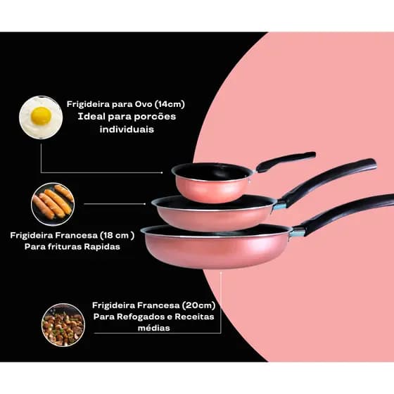 Conjunto de Frigideiras 3 Peças Antiaderente – Versatilidade e Eficiência na Cozinha