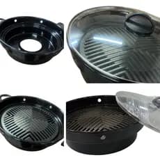 Churrasqueira Grill  para Fogão - Grill Esmaltada com Tampa de Vidro / Assa, Grelha e Defuma!