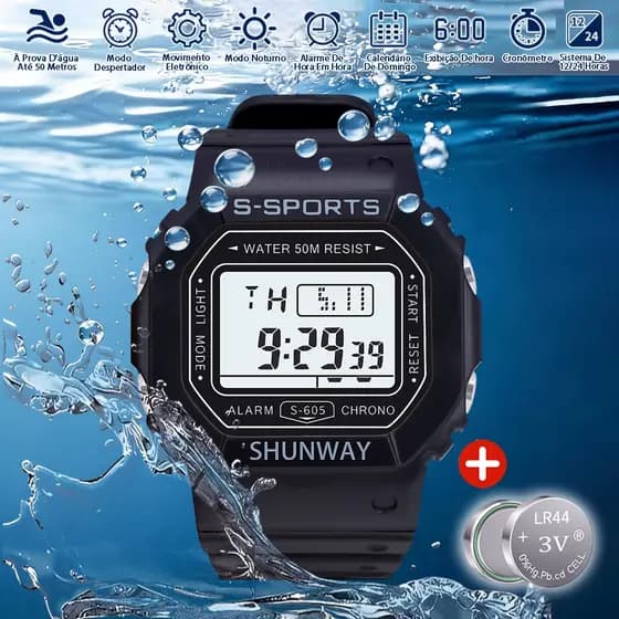 Relógio Feminino Digital Original A Prova D Água Esportivo LED luminoso Com Cronômetro