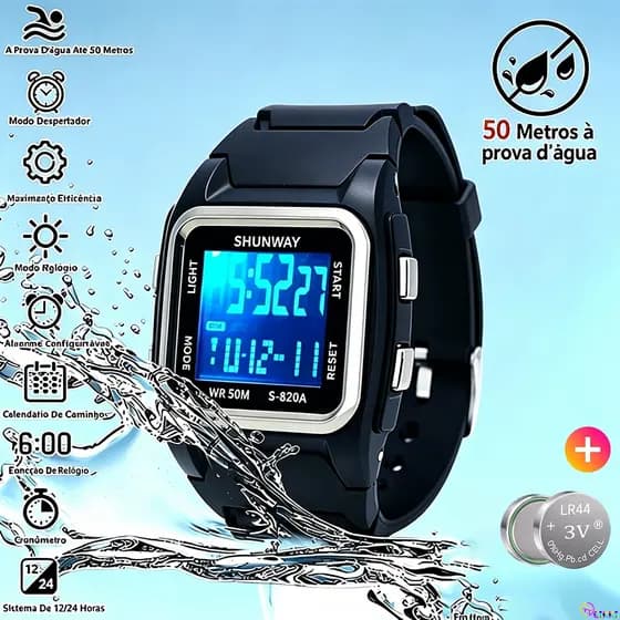 Relógio Digital Masculino Original Prova De Água Esportivo LED Luminoso Relógio De Pulso Eletrônico Quadrado Moda Casual