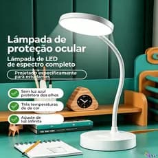 Luminária De Mesa LED Sem Fio Com Controle De Toque E Três Cores Para Uso Em Estudo E Escritório