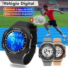 Relógio A Prova Dágua Esportivo Masculino Digital Original Eletrônico Luminoso Com Display Duplo