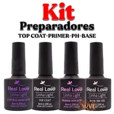Kit Preparadores de Unha Real Love - Primer + Base em Gel + Top Coat + PH  -  Linha Light 8ML