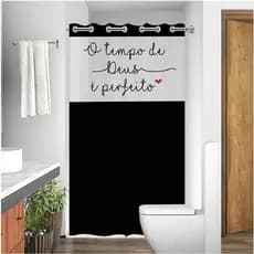 Cortina de Banheiro Box Ilhos com Visor - FRASE DE DEUS - Anti Mofo Resistente Alta Qualidade