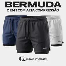 Bermuda 2 em 1 masculina com bolso interno e 2 laterais  para caminhada e corrida