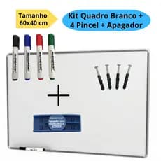 Lousa Branca Quadro Branco 60x40cm + 4 Pincel Marcadores  + 1 Apagador Didática Média