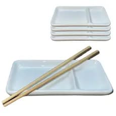 Jogo 30 Pratos individual Sapporo com Divisória para shoyu Porcelana Branca Alta Qualidade Casa Restaurante