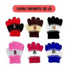 Kit 12 Luvas Infantil de Lã Inverno Colorida Menino Menina