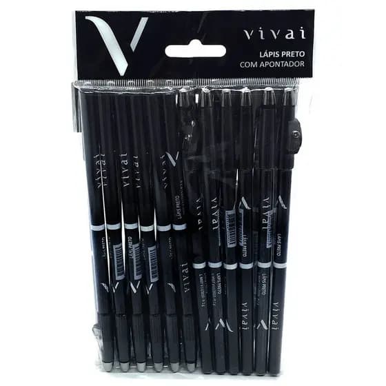 KIT 12 UNIDADE Lápis de Olho Delineador Preto com Apontador Vivai